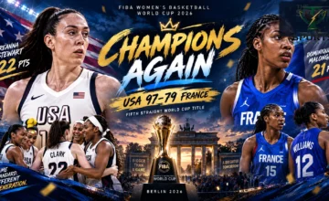 Breanna Stewart leads Team USA against France in the 2026 FIBA Women’s Basketball World Cup final in Berlin, where USA won 97-79 for a fifth straight title.