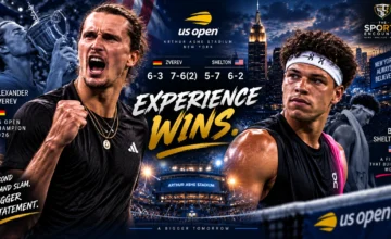 Alexander Zverev celebrates after defeating Ben Shelton in the 2026 US Open men's singles final at Arthur Ashe Stadium.