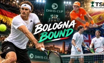 Alexander Zverev, Rafael Jódar and Great Britain’s Davis Cup team celebrate qualification for the 2026 Final 8 in Bologna.