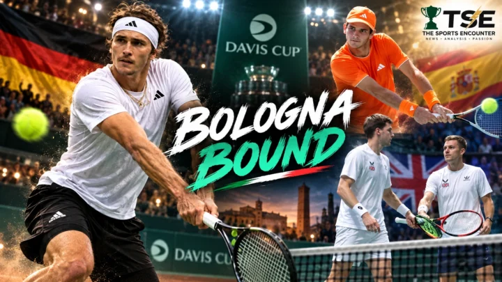 Alexander Zverev, Rafael Jódar and Great Britain’s Davis Cup team celebrate qualification for the 2026 Final 8 in Bologna.