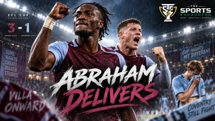 Tammy Abraham celebrates after scoring twice as Aston Villa beat Coventry City 3-1 in the Carabao Cup third round.