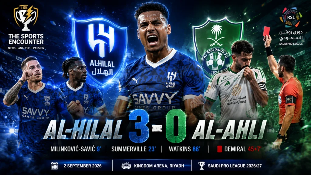 Ollie Watkins celebrates for Al-Hilal after scoring in a 3-0 Saudi Pro League win over Al-Ahli in Riyadh.
