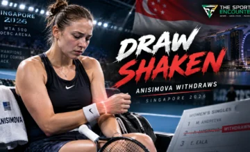 Amanda Anisimova during the 2026 WTA season, with Singapore Open imagery representing her withdrawal before her scheduled second-round match against Talia Gibson.