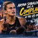 Aryna Sabalenka reacts during her US Open third-round match against Kamilla Rakhimova after complaining about a strong marijuana odor at Louis Armstrong Stadium.