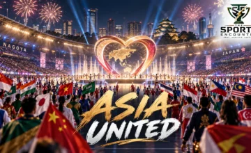 Athletes parade during the Asian Games 2026 opening ceremony at Nagoya City Mizuho Park Athletic Stadium in Japan under the Harmonic Heart Beat theme.
