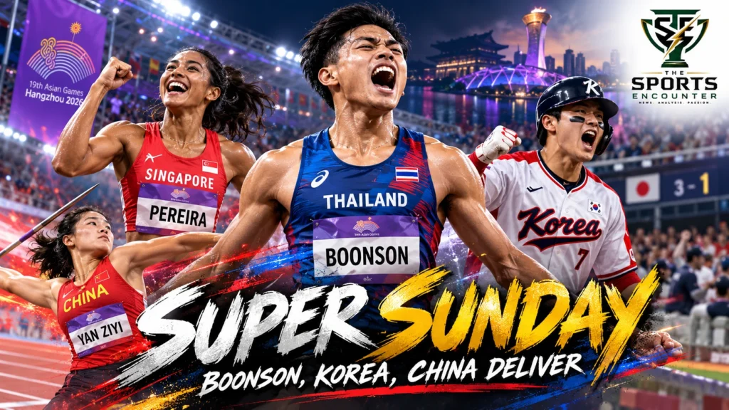 Puripol Boonson, Shanti Pereira, South Korean baseball players and Chinese athletes headline Sunday action at the 2026 Asian Games in Aichi-Nagoya.