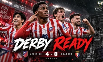 Jonathan David celebrates for Atlético Madrid during their 4-0 La Liga victory over Osasuna at the Riyadh Air Metropolitano.