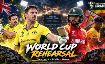 Mitchell Marsh and Travis Head represent Australia opposite Sikandar Raza and Blessing Muzarabani of Zimbabwe ahead of the 2026 ODI series at Harare Sports Club.