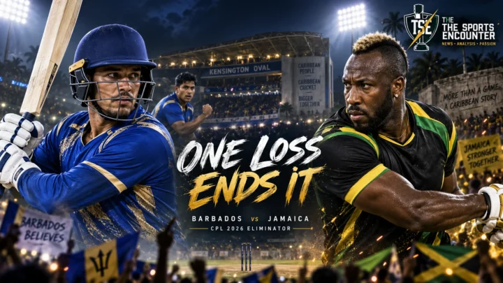 Barbados Tridents and Jamaica Kingsmen players face off ahead of the CPL 2026 Eliminator at Kensington Oval, where one defeat will end the season.