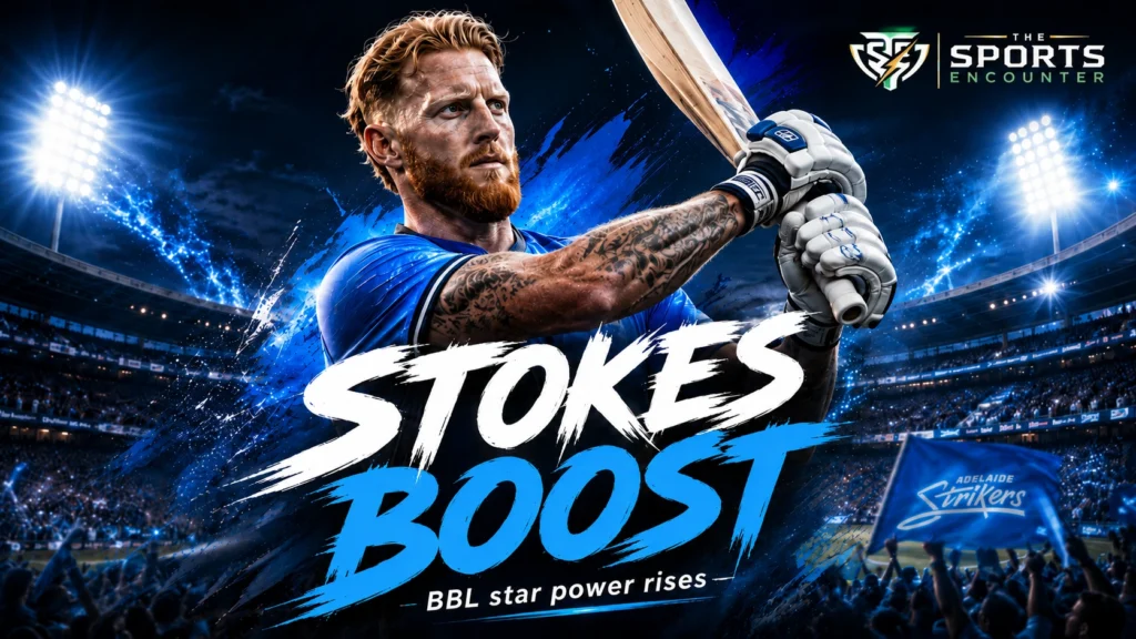 Ben Stokes in Adelaide Strikers colors featured in a cinematic BBL|16 graphic highlighting his move to the Big Bash, his post-England future and the league’s growing crowd appeal.