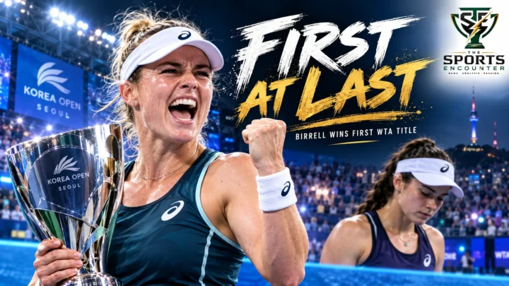 Kimberly Birrell celebrates after defeating Maya Joint in the 2026 Korea Open final in Seoul to win her first WTA singles title.