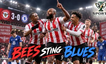 Brentford players celebrate during their 3-0 Premier League victory over Chelsea at Gtech Community Stadium on September 18, 2026.