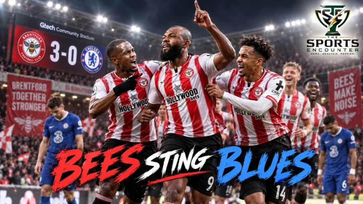 Brentford players celebrate during their 3-0 Premier League victory over Chelsea at Gtech Community Stadium on September 18, 2026.