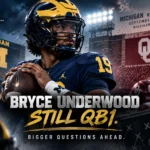 Bryce Underwood stands in a Michigan football setting ahead of the Wolverines’ top-10 matchup with Oklahoma as pressure builds around his QB1 role.
