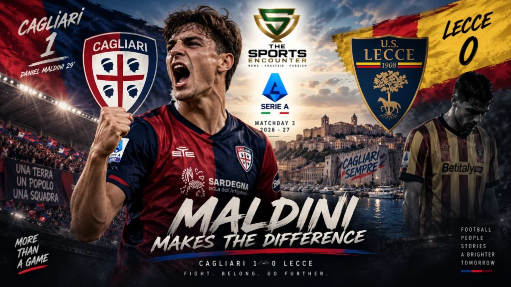 Daniel Maldini celebrates after scoring Cagliari’s winning goal against Lecce in a 1-0 Serie A Matchday 3 victory.