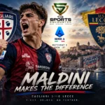 Daniel Maldini celebrates after scoring Cagliari’s winning goal against Lecce in a 1-0 Serie A Matchday 3 victory.