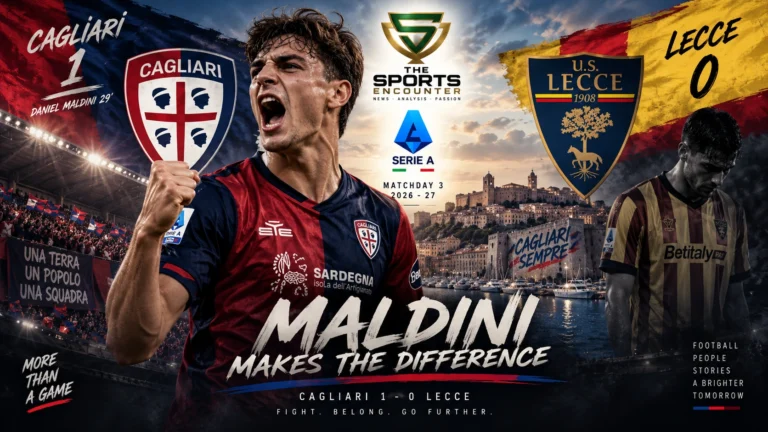 Daniel Maldini celebrates after scoring Cagliari’s winning goal against Lecce in a 1-0 Serie A Matchday 3 victory.