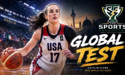 Caitlin Clark featured in a cinematic Team USA basketball graphic ahead of her senior World Cup debut at the 2026 FIBA Women’s Basketball World Cup in Berlin.