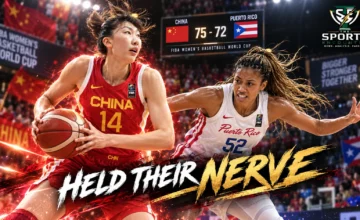 China players celebrate after surviving Puerto Rico 75-72 in a tense FIBA Women’s Basketball World Cup knockout game in Berlin.