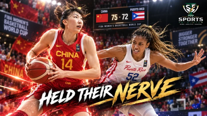 China players celebrate after surviving Puerto Rico 75-72 in a tense FIBA Women’s Basketball World Cup knockout game in Berlin.