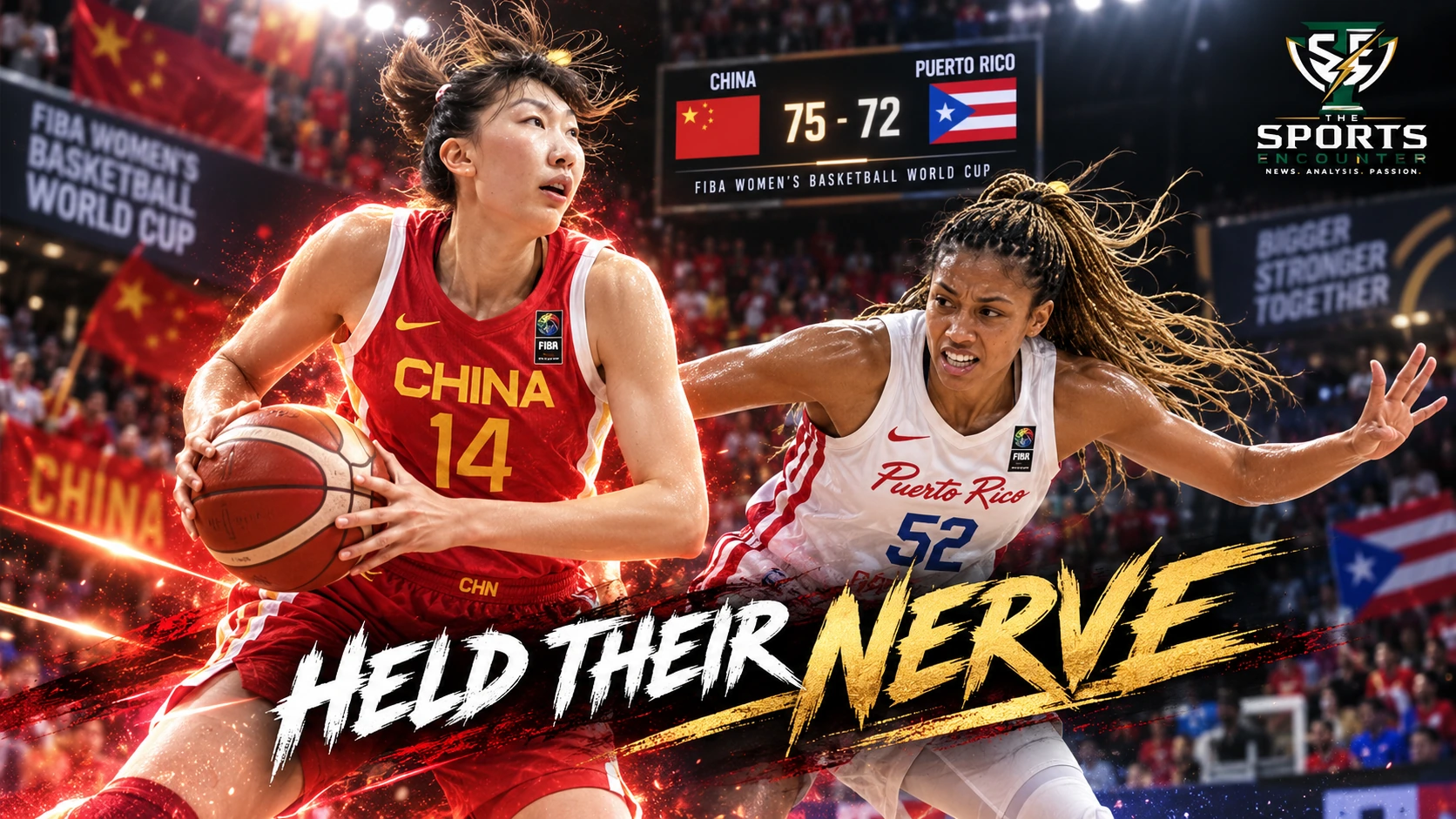 China players celebrate after surviving Puerto Rico 75-72 in a tense FIBA Women’s Basketball World Cup knockout game in Berlin.