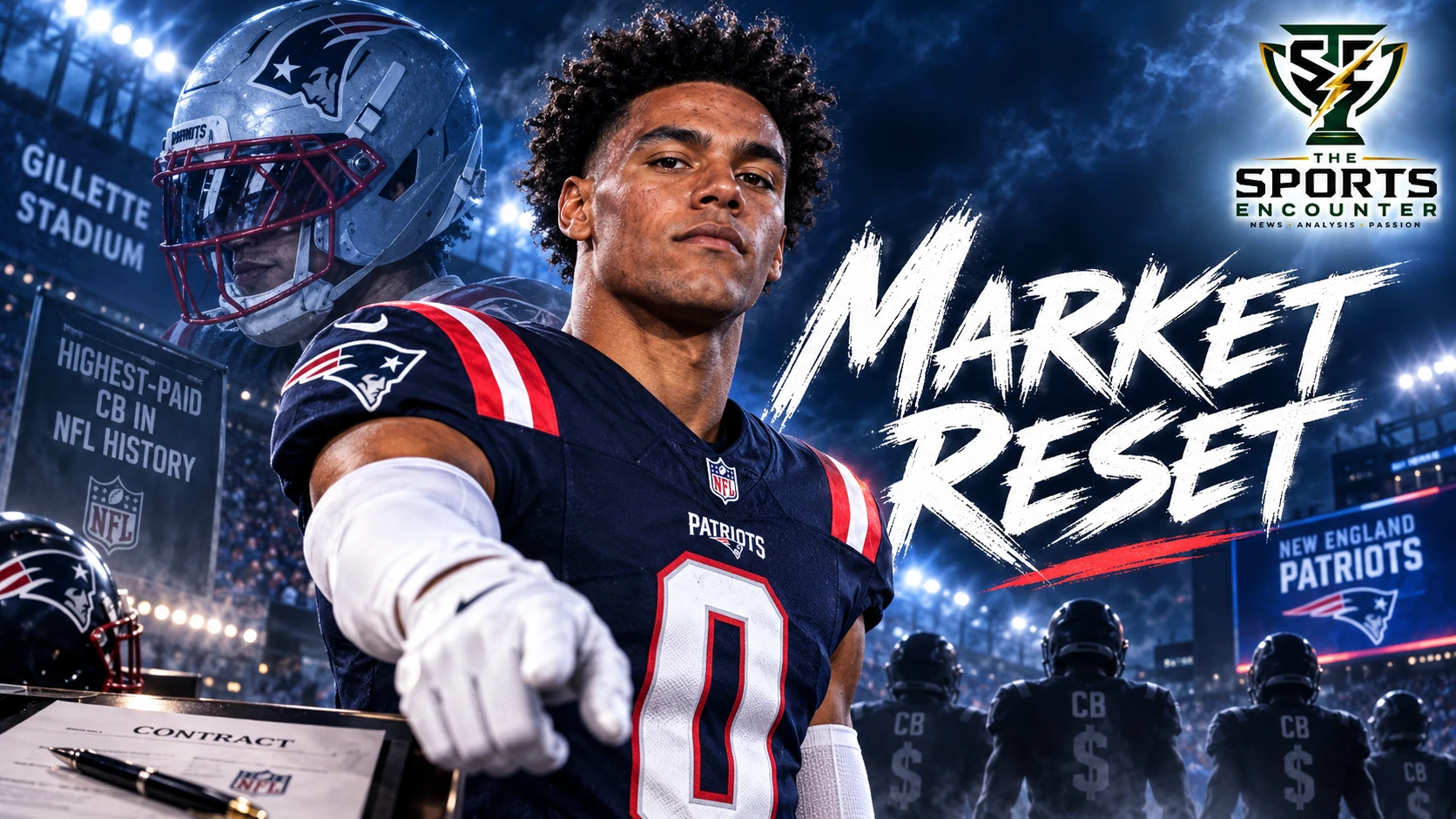 Christian Gonzalez of the New England Patriots featured in a graphic about the 10 highest-paid cornerbacks in NFL history after signing a record $135 million extension.
