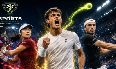 Flavio Cobolli celebrates during the 2026 US Open alongside Alexandra Eala and Taylor Fritz after all three advanced to the third round.