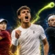 Flavio Cobolli celebrates during the 2026 US Open alongside Alexandra Eala and Taylor Fritz after all three advanced to the third round.
