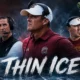 Shane Beamer, Luke Fickell and Lincoln Riley highlighted in a college football hot-seat graphic examining the coaches under pressure entering the 2026 season.