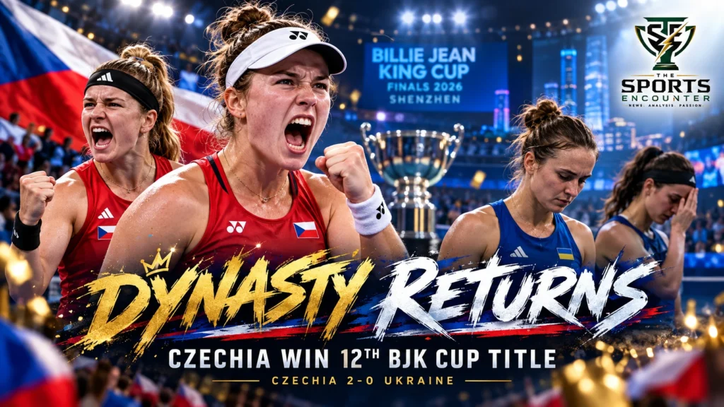 Linda Noskova and Karolina Muchova celebrate Czechia's 2-0 victory over Ukraine in the 2026 Billie Jean King Cup final in Shenzhen.