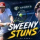 Dane Sweeny celebrates after upsetting No. 13 seed Lorenzo Musetti in four sets to reach the third round of the 2026 US Open.