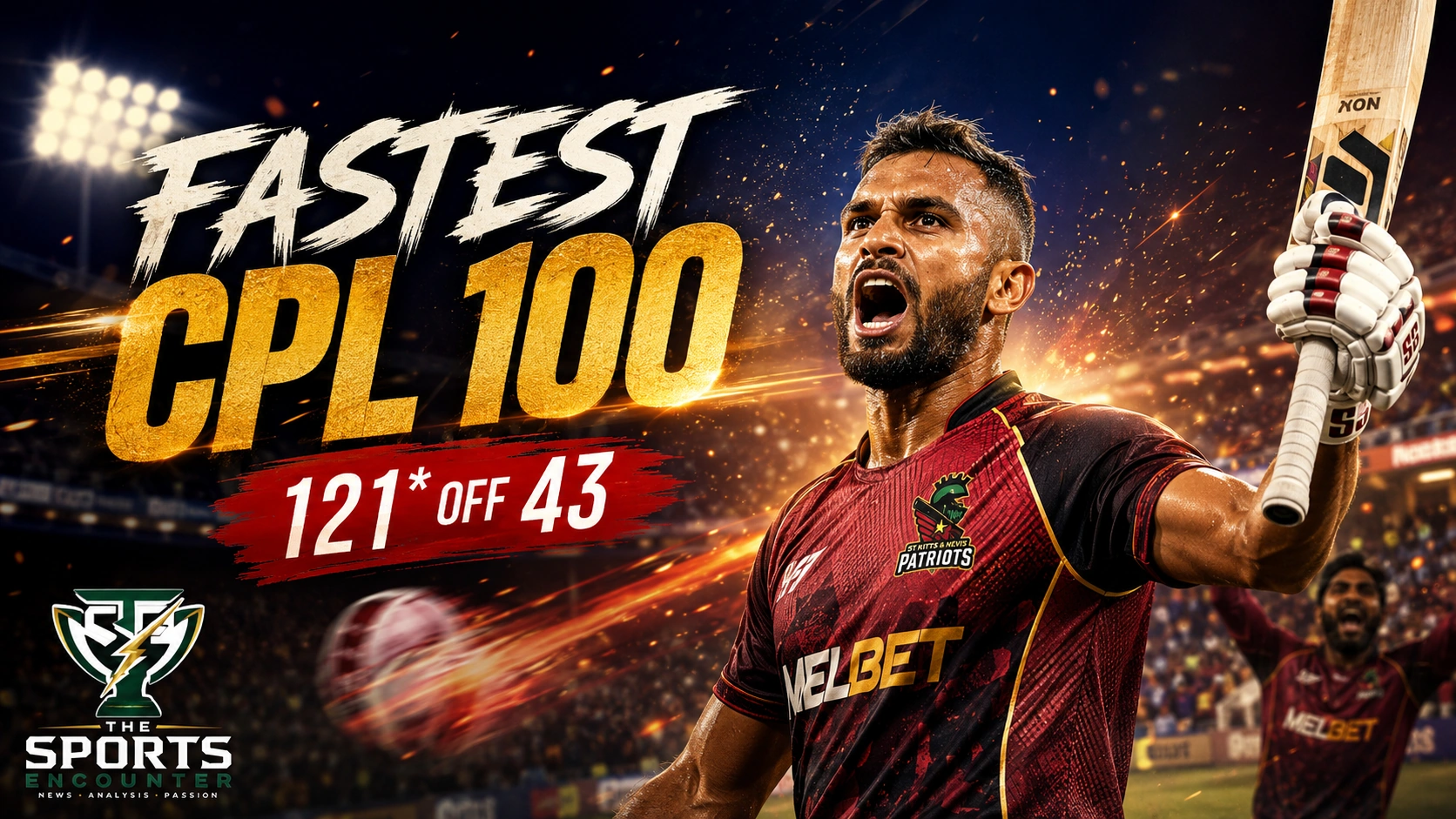 Dasun Shanaka celebrates during his record-breaking unbeaten 121 for St Kitts and Nevis Patriots against St Lucia Kings in CPL 2026.