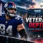 Veteran defensive lineman Dean Lowry is featured in a New York Giants Week 1 roster graphic highlighting defensive-line depth and his return from ACL surgery.