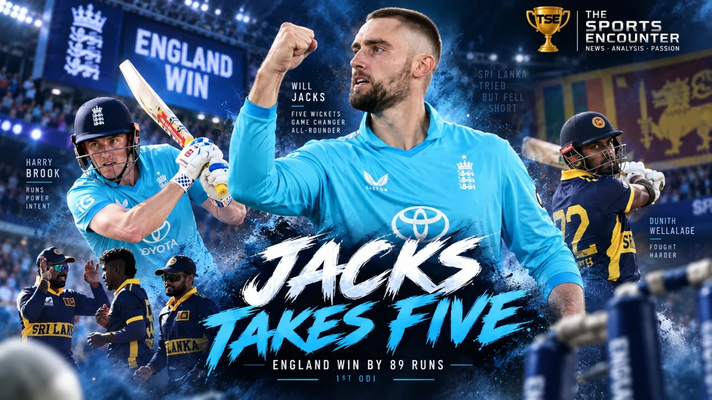 Will Jacks celebrates a five-wicket haul after scoring an unbeaten 46 as England defeat Sri Lanka by 89 runs in the first ODI at Chester-le-Street.