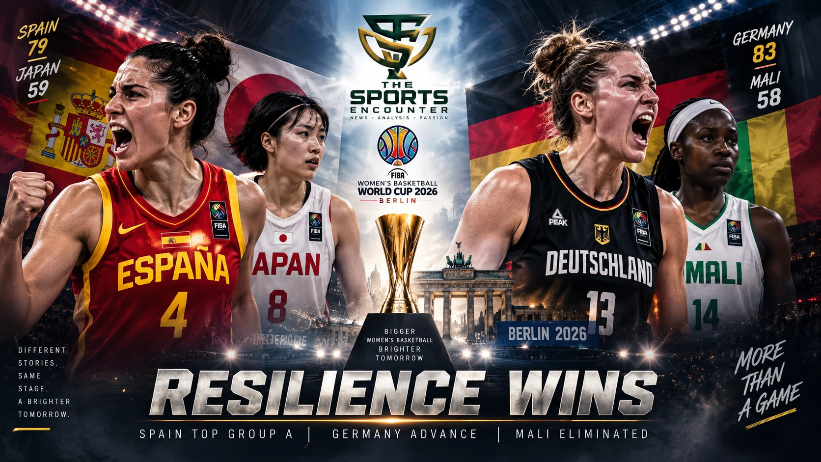 Spain celebrate their Group A win after beating Japan as Germany defeat Mali to advance at the FIBA Women’s World Cup 2026.