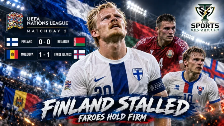 Finland and Belarus players contest a UEFA Nations League match as Moldova and the Faroe Islands battle to a 1-1 draw on Matchday 2