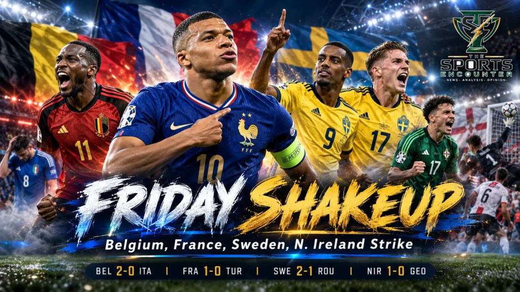Belgium, France, Northern Ireland and Sweden players celebrate key victories during Friday’s UEFA Nations League action on September 25, 2026.