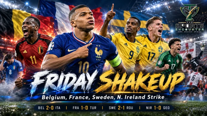 Belgium, France, Northern Ireland and Sweden players celebrate key victories during Friday’s UEFA Nations League action on September 25, 2026.