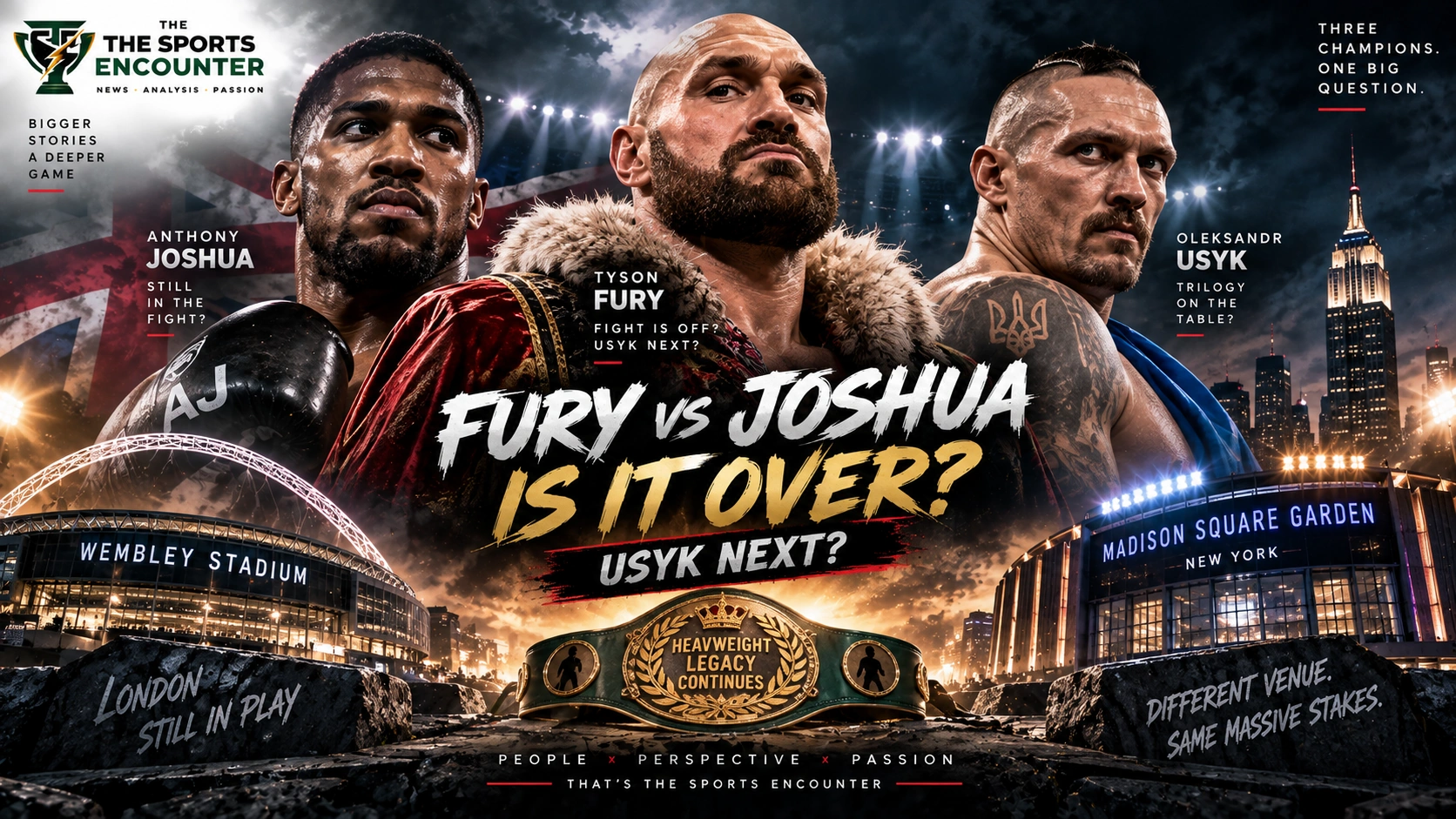Tyson Fury, Anthony Joshua and Oleksandr Usyk featured in a heavyweight boxing graphic as Fury claims the Joshua fight is off and calls for a Usyk trilogy.