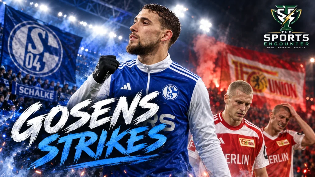 Robin Gosens celebrates after scoring for Schalke in a 3-1 Bundesliga victory over former club Union Berlin in Berlin.