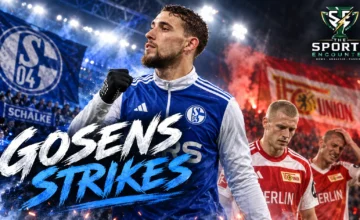 Robin Gosens celebrates after scoring for Schalke in a 3-1 Bundesliga victory over former club Union Berlin in Berlin.