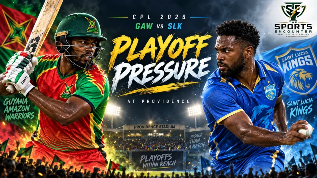 Guyana Amazon Warriors and Saint Lucia Kings prepare for a crucial CPL 2026 match at Providence with major playoff implications for the remaining contenders.