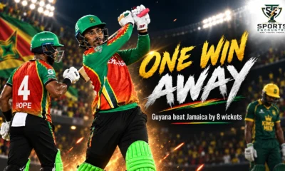 Guyana Amazon Warriors celebrate an eight-wicket win over Jamaica Kingsmen in CPL 2026 Match 26 as the playoff qualification race tightens.