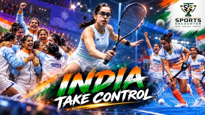 India’s women’s kabaddi and hockey teams alongside Anahat Singh after major victories at the Aichi-Nagoya 2026 Asian Games.