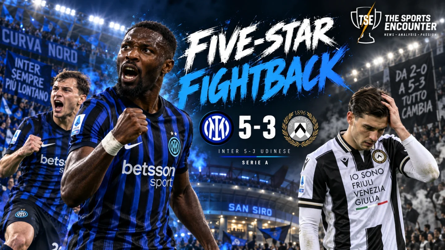 Inter players celebrate during their 5-3 comeback victory over Udinese at San Siro after recovering from a two-goal deficit in Serie A.