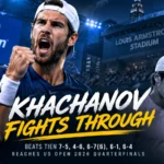 Karen Khachanov celebrates after defeating Learner Tien in a five-set thriller to reach the US Open 2026 quarterfinals.