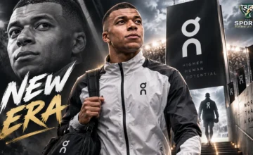 Kylian Mbappé in a football stadium representing his move from Nike to Swiss sportswear brand On as the company enters football.