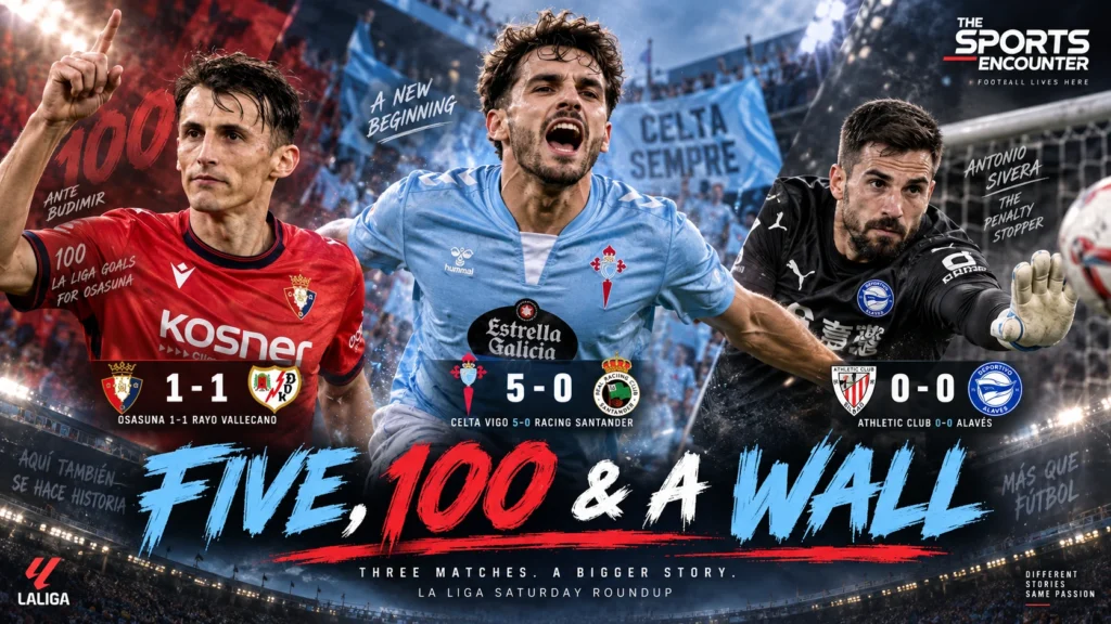Celta Vigo celebrate a five-goal La Liga win as Ante Budimir reaches 100 league goals and Antonio Sivera saves Athletic Club from the penalty spot.