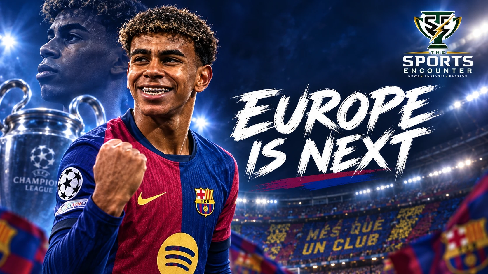 Lamine Yamal in Barcelona colors ahead of the 2026-27 Champions League campaign as the 19-year-old vice-captain targets European glory.