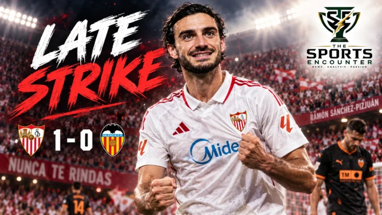 Juan Iglesias celebrates Sevilla’s winning goal in a 1-0 La Liga victory over Valencia at the Ramón Sánchez-Pizjuán.
